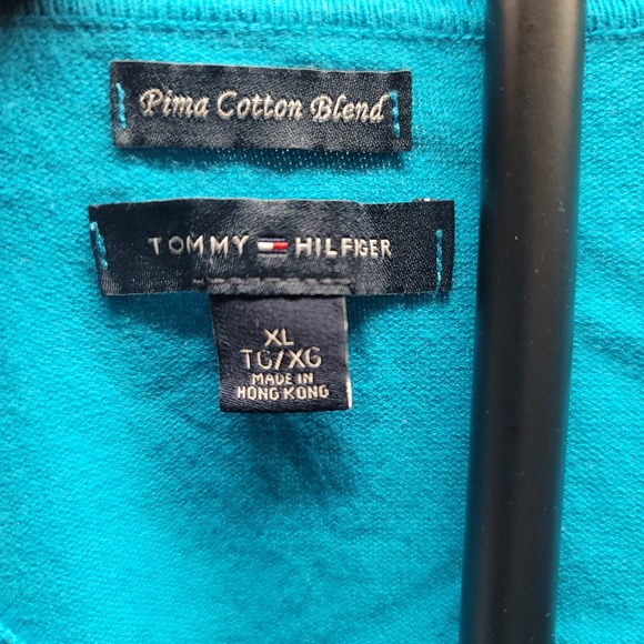 Tommy Hilfiger Women's V Neck Sweater Teal Pima Cotton Blend Size XL Preppy - Picture 3 of 3